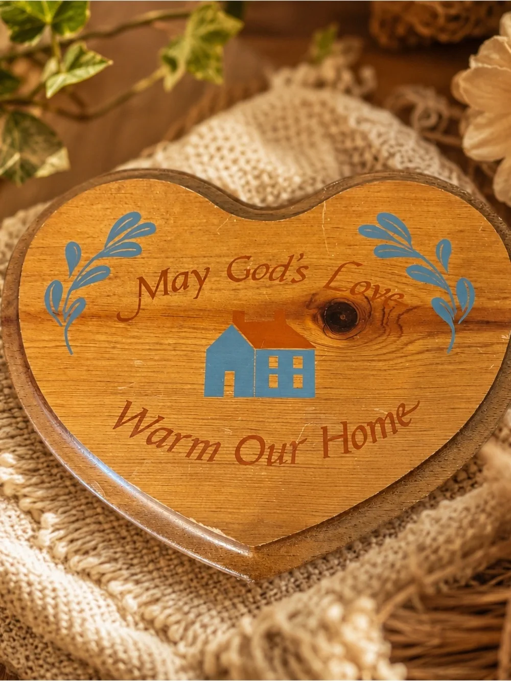 Heart shaped Wooden Wall Plaque May God’s Love Warm Our Home